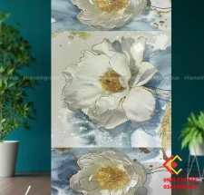 Gạch 60x120 khổ lớn hàng Luxury họa tiết hoa cúc trắng trang trí khách sạn 5sao