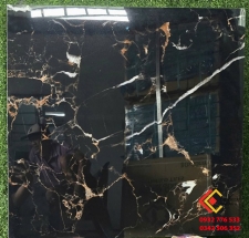 Gạch lát nền Ấn Độ 80x80 đá bóng kiếng màu đen vân vàng