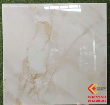 Gạch lát nền Ấn Độ 80x80 đá bóng kiếng màu trắng vân đá nâu loang tự nhiên