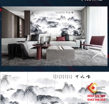 Gạch tranh 90x180 trang trí tường phong cảnh Trung Quốc hàng cao cấp 