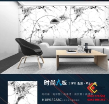 Gạch tranh ốp tường 90x180 trang trí phòng khách villa màu trắng vân xám